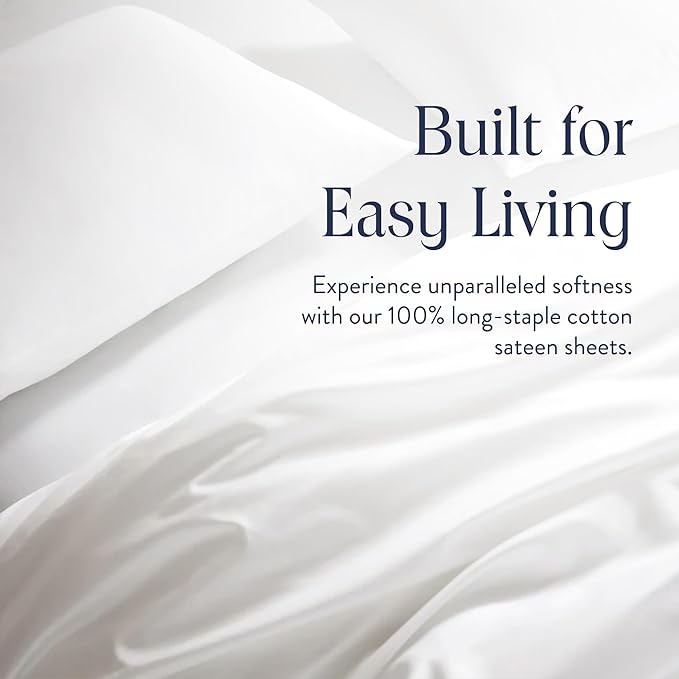 Brooklinen Luxury Sateen 4 Piece Sheet Set - 100% Cotton Bed Sheets, Soft & Durable Twin XL Sheets Set in White, Oeko-TEX Certified Bedding Set, 1 Fitted Sheet, 1 Flat Sheet, 2 Pillowcases