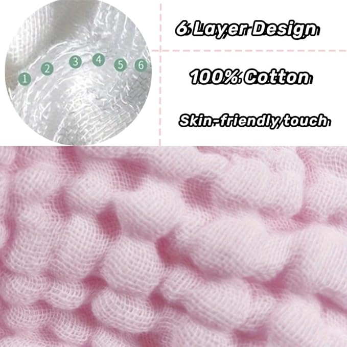norinori Baby Burp Cloths Muslin Washcloths 6Pack - Muslin Burp Cloths Large 20''x10'' Extra Soft Absorbent Baby Burp Rags for Newborn 100% Cotton for Boys Girls Gift 6 Layers Machine Washable