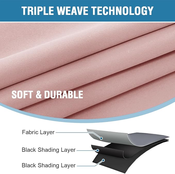 H.VERSAILTEX 100% Blackout Curtains for Bedroom with Black Liner Full Room Darkening Curtains Thermal Insulated Back Tab/Rod Pocket Window Drapes for Living Room, 2 Panels, 42 x 63 Inch, Baby Pink