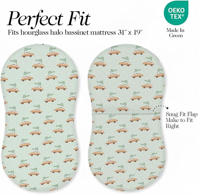 100% Organic Cotton Bassinet Sheets (3 Pack) - Ideal for Halo Bassinest Mattress - GOTS Certified - Pre-Shrunk Sheet for Hourglass Mattress - Breathable Percale Weave Soften with Each Wash (30"x16")
