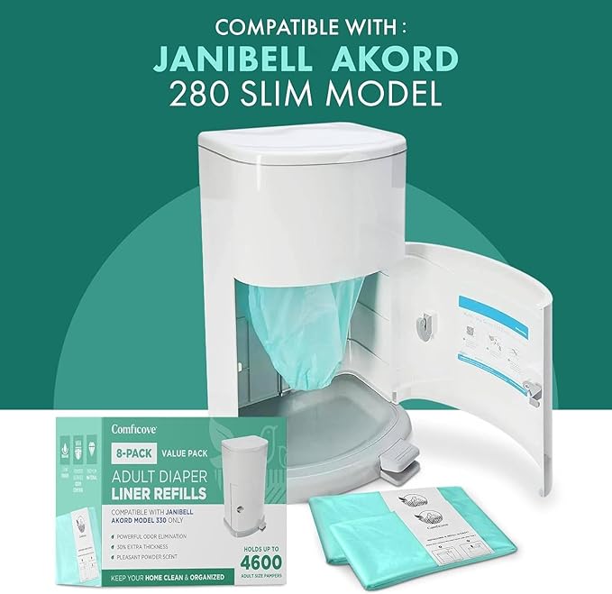 8 Pack Adult Diaper Liner Refills, Compatible with Janibell Akord 330 Model, Adult Diaper System to Eliminate Waste, Odor Resistant by Comficove (8pk)