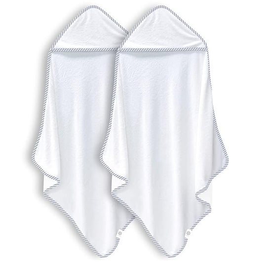 2 Pack Baby Bath Towel - Rayon Made from Bamboo, Ultra Absorbent - Ultra Soft Hooded Towels for Boy and Girl (White and Stripe, 30 x 30 Inch)