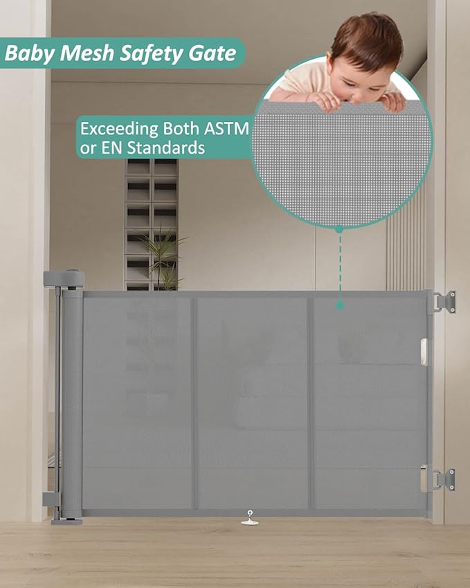 71 inch Retractable Baby Gates 42 inch Tall, Retractable Gate with Reinforced Strip Design to Prevent Crawling Through, 6 FT Retractable Dog Gate for Stairs, Doorways, Hallways, Indoor/Outdoor