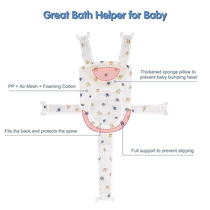 Colorlife Baby Bath Seat Support Net Infant Bathing Seat Support Mat, Adjustable Comfortable Non-Slip Five-Pointed Baby Shower Net Bathtub Sit Up Mesh for Newborn 0-12 Months-Crown(No Bathtub)