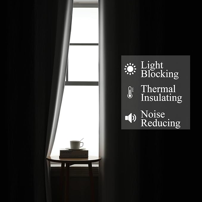 Estelar Textiler Black and Greyish White Blackout Curtains 108 Inches Long, Thermal Insulated Drapes for Bedroom, Full Light Blocking Energy Saving Long Curtains for Living Room, 52Wx108L, 2 Panels