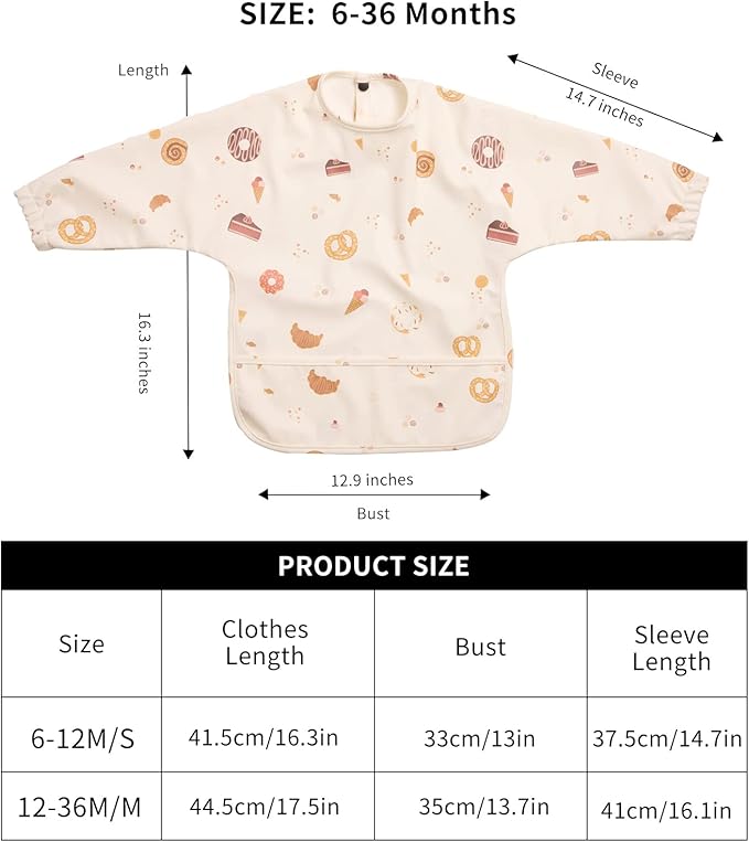 HALAA VAUVA Long Sleeve Baby Bibs for Toddlers, Waterproof, Boys Girls Smock with Food Catcher Pocket for Feeding, Eating