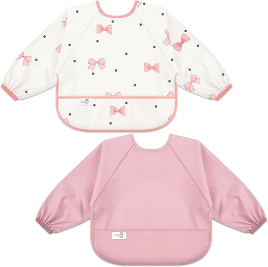 BebeBiu Long Sleeve Baby Bib, Waterproof Fabric, Catch-All Pocket, Baby Smock Bib, Adjustable Sleeves