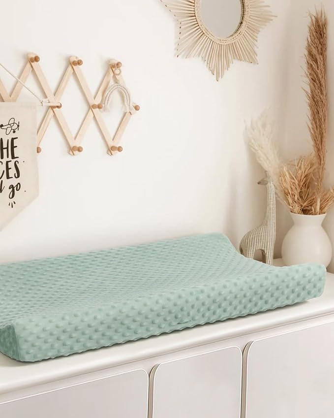 Babebay Changing Pad Cover, Ultra Soft Minky Dots Plush Changing Table Covers for Baby Boys and Girls, Breathable, 2 Pack (Roman Green & Lily White)