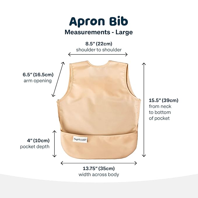 Tiny Twinkle Mess Proof Baby Bibs | 2 Pack Waterproof Toddler Bib for Eating | Baby Apron for Feeding, Machine Washable, Perfect Shower Gift (Sand Cinnamon, 2-4Y)