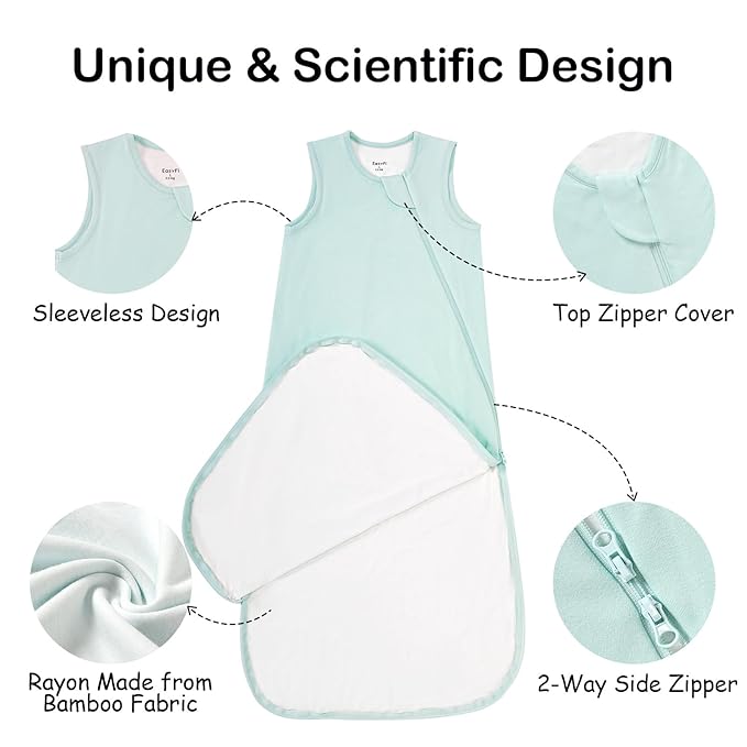 Supersoft Rayon Made from Bamboo Sleep Sack 12-18 Months 0.5 Tog Lightweight Toddler Sleep Sack Baby Wearable Blanket with 2-Way Zipper Summer Unisex Sleeping Bag for Babies - Green