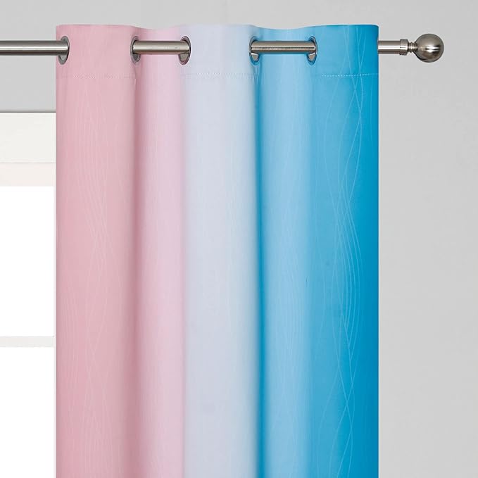 Pink and Blue Blackout Curtains 84 Inches Long, Ombre Grommet Thermal Insulated Blackout Curtains for Bedroom, Gradient Full Room Darkening Drapes for Living Room, 42x84 Inch,2 Panels