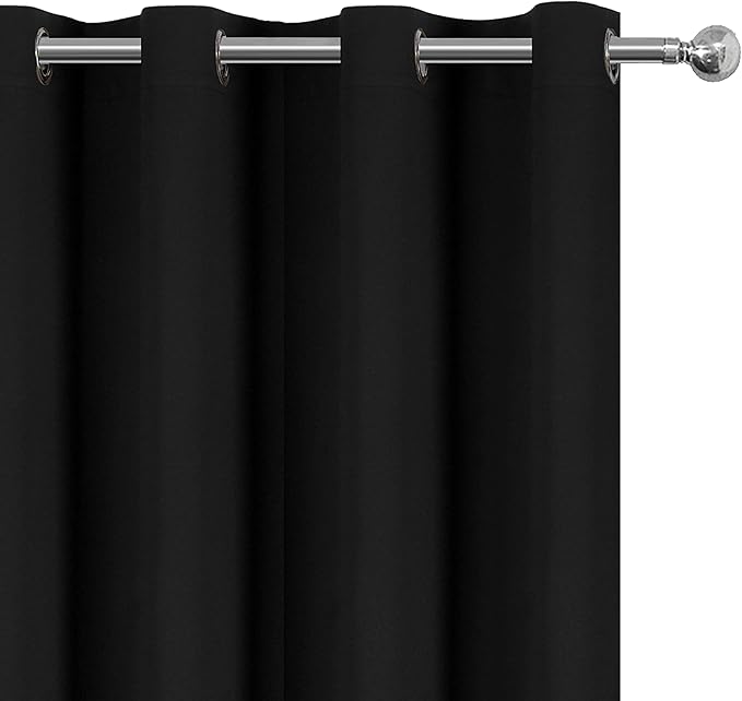 LEMOMO 100% Blackout Curtains 66 x 84 Inch Black Curtains 2 Panels Darkening Thermal Insulated Bedroom Curtains