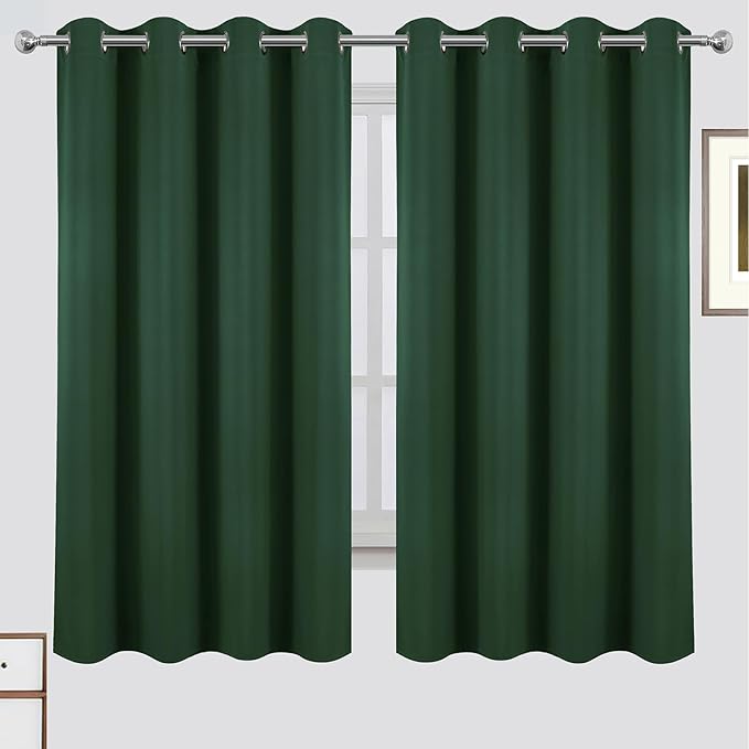 LEMOMO 100% Blackout Curtains 52 x 63 Inch Green Curtains 2 Panels Darkening Thermal Insulated Bedroom Curtains