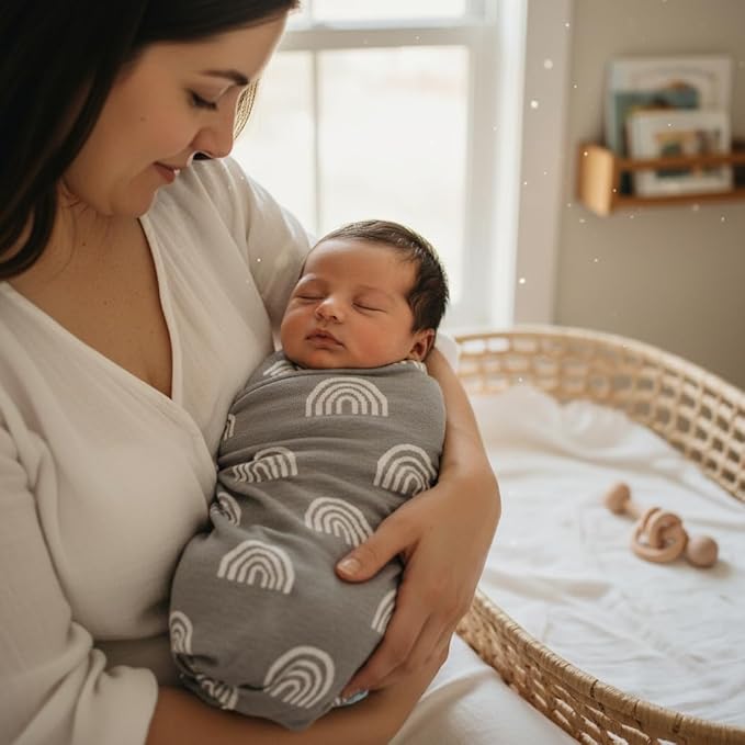Gender Neutral Receiving Blanket 100% Cotton Buttery Soft Cozy Receiving Swaddle Crib Stroller Blanket for Shower Gift Registry for Newborns, Infants, Toddlers (Rainbow - Grey)
