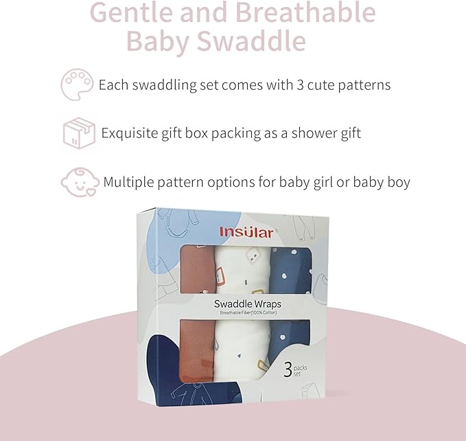 insular Baby Swaddle Wrap, Swaddle Blanket for Newborn and Infant, Adjustable Swaddling Set for Boy and Girl, Soft Cotton Baby Sleep Sack 3 Pack, Orange Car, Small(0-3 Month)