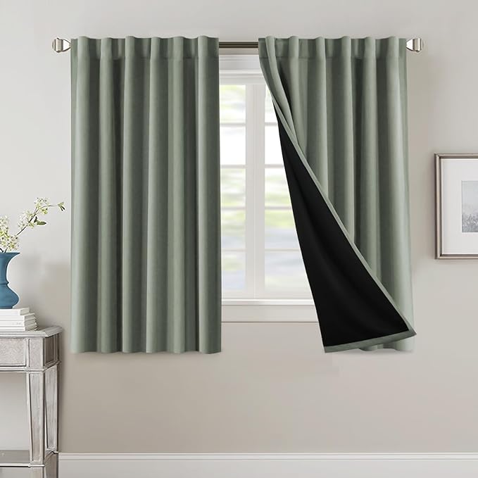 H.VERSAILTEX 100% Blackout Curtains for Bedroom with Black Liner Full Room Darkening Curtains 54 Inches Long Thermal Insulated Back Tab/Rod Pocket Window Drapes for Living Room, 2 Panels, Cyan