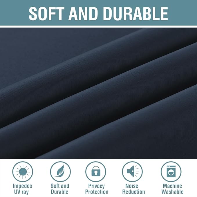 H.VERSAILTEX Blackout Curtain for Living Room Thermal Insulated Window Treatment Curtain 54 inch Length Energy Saving Solid Grommet Top Blackout Drape, One Panel, Navy Blue, 52" W x 54" L