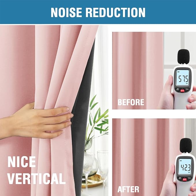 H.VERSAILTEX 100% Blackout Curtains for Bedroom with Black Liner Full Room Darkening Curtains 54 Inch Long Thermal Insulated Back Tab/Rod Pocket Window Drapes for Living Room, 2 Panels, Baby Pink