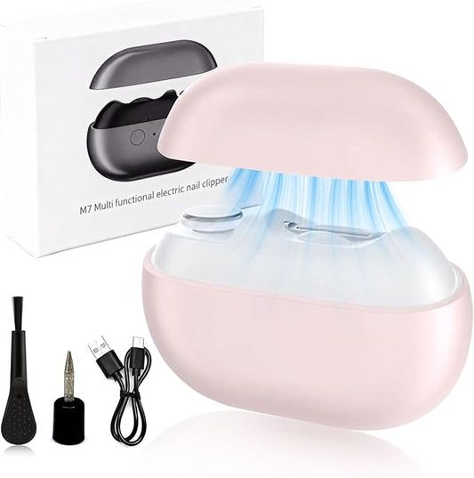 Electric Nail Clipper, Electric Nail Clippers for Seniors & Adults, Baby Automatic Nail Clipper with LED Light & Nail Scraps Storage, 3-in-1 Electric Nail Trimmer for Toenails & Fingernails (Pink)