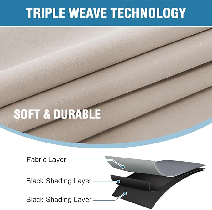 H.VERSAILTEX 100% Blackout Curtains for Bedroom with Black Liner Full Room Darkening Curtains 45 Inch Long Thermal Insulated Back Tab/Rod Pocket Window Drapes for Living Room, 2 Panels, Natural