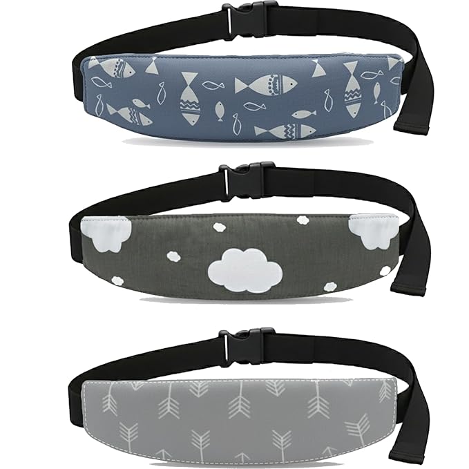 3 Pcs Baby Carseat Head Support, Car Seat Straps Pillow Support Ban, Stroller Neck Relief Strap Headrest, Slumber Sling Sleep Positioner for Toddler Infants Child Children Kids (Clouds, Fish, Arrows)