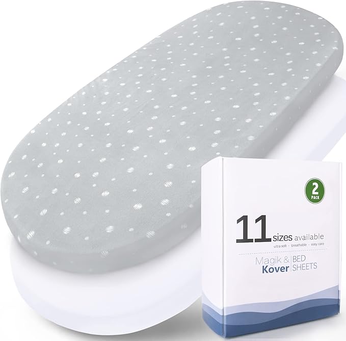 Bassinet Sheets 2 Pack (16 x 32) - Fit for Delta Children Deluxe Sweet, Dream On Me Karley (Plus) /Willow/Poppy, Baby Delight Beside Me Doze, Simmons Kids City Bassinet, Ultra Soft, White & Grey Ball