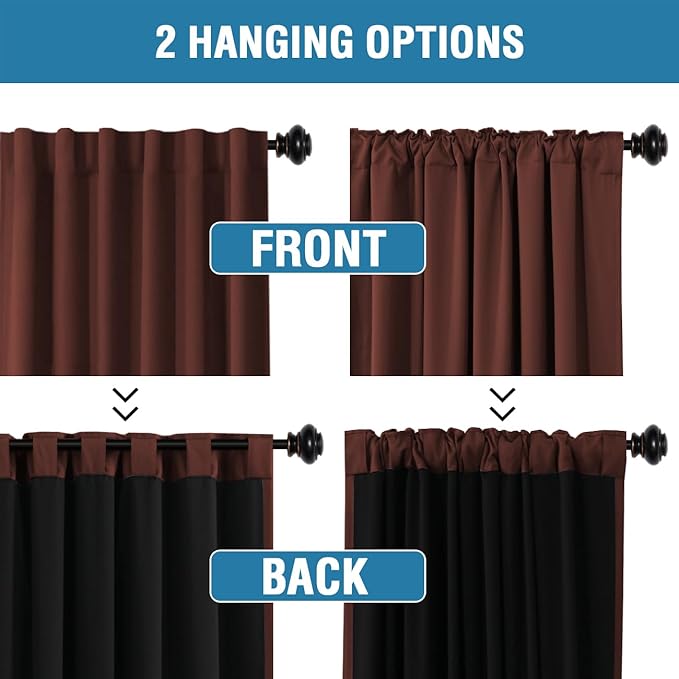 H.VERSAILTEX 100% Blackout Curtains for Bedroom with Black Liner Full Room Darkening Curtains Thermal Insulated Back Tab/Rod Pocket Window Drapes for Living Room, 2 Panels, 42 x 84 Inch, Rust