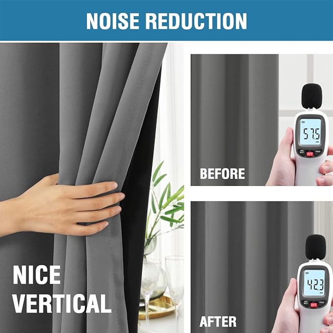 H.VERSAILTEX 100% Blackout Curtains for Bedroom with Black Liner Full Room Darkening Curtains Thermal Insulated Back Tab/Rod Pocket Window Drapes for Living Room, 2 Panels, 42 x 84 Inch, Grey