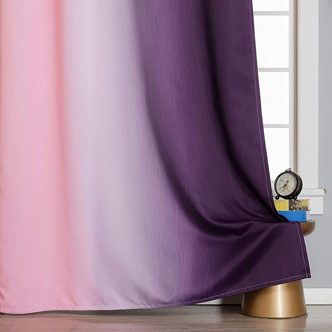 Pink and Purple Curtains 54 Inch Length 2 panels, Full Light Blocking Ombre Blackout Curtains for Kids Room, Thermal Insulated Noise Reducing Gradient Blackout Curtains for Girls Bedroom, 52x54 Inch