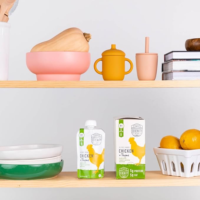Serenity Kids 6+ Months Baby Food Pouches Puree Made With Ethically Sourced Meats & Organic Veggies | 3.5 Ounce BPA-Free Pouch | Free Range Chicken & Thyme, Parsnip, Beet | 1 Count