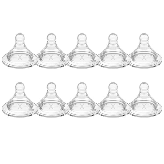 TOVVILD Silicone Replacement Nipple, Cross-Cut Nipples for Wide Neck Bottles, 9+ Months, Thicker Liquids, 10 Count