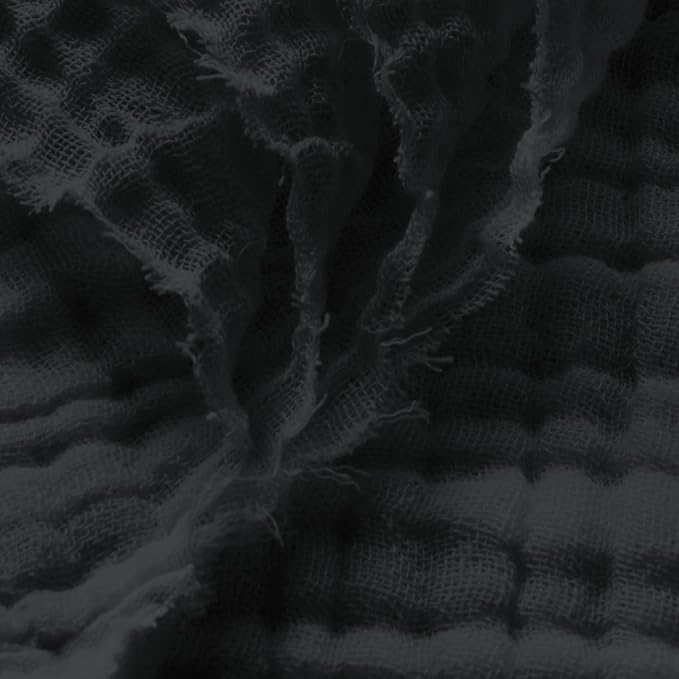 Carriediosa 100% Cotton Muslin Throw Blanket 50" X 70" Twin XL Size，4-Layers Summer Gauze Throws for Bed Couch，Soft Lightweight Breathable Linen Blankets Bedspread for Adults All Season，Black