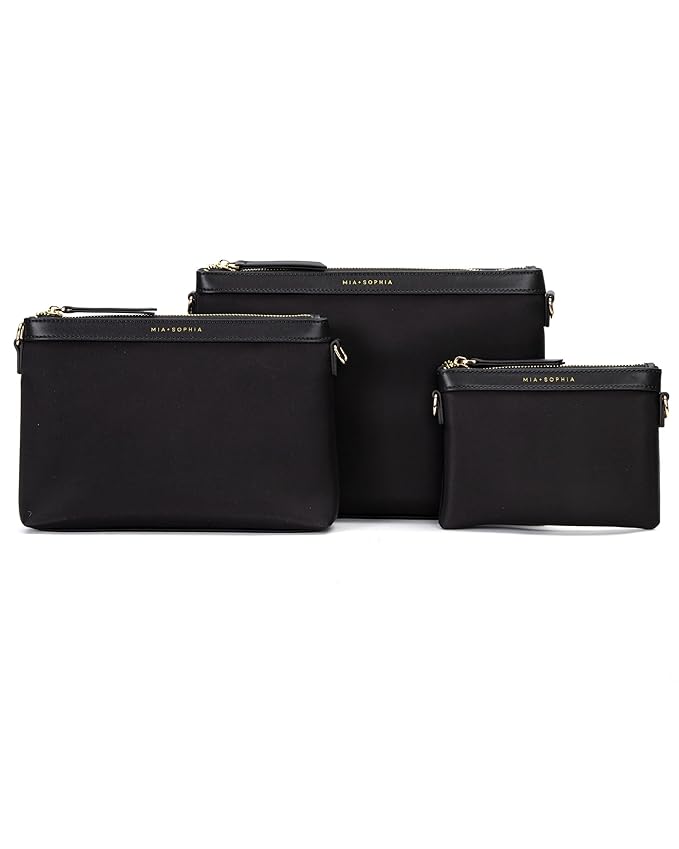 MIA + SOPHIA Diaper Bag Organizing Pouches 5 Piece Set - Baby Diaper Clutch, Crossbody Bag, Travel Diaper Bag Organizer Pouches - Black