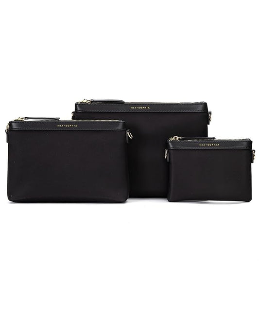MIA + SOPHIA Diaper Bag Organizing Pouches 5 Piece Set - Baby Diaper Clutch, Crossbody Bag, Travel Diaper Bag Organizer Pouches - Black
