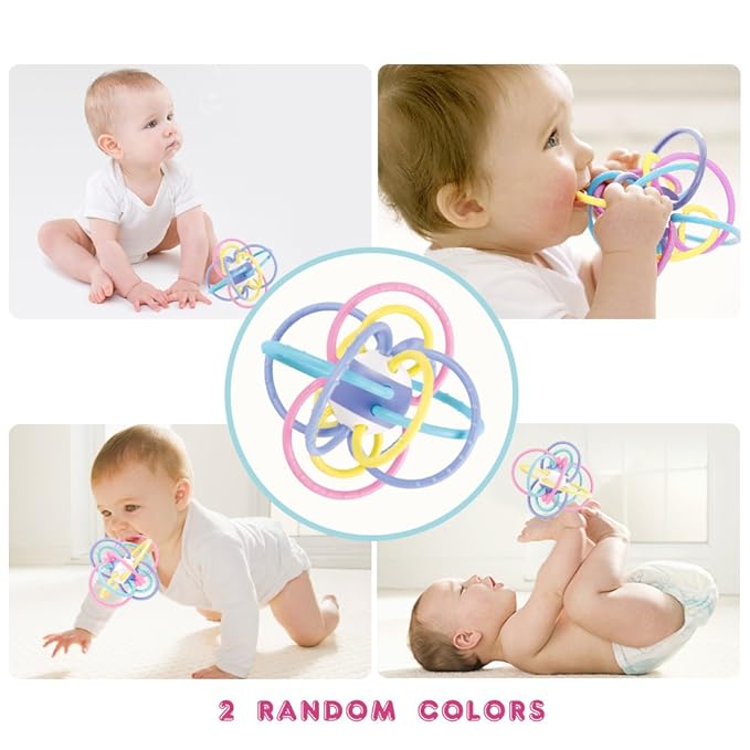 WEofferwhatYOUwant Baby Sensory Teether Ball Soft Rattle Rings for Teething Relief Chewing Grasping BPA Free Newborn Infant Toy 0-6 Months Montessori Soothing Portable Developmental Toy