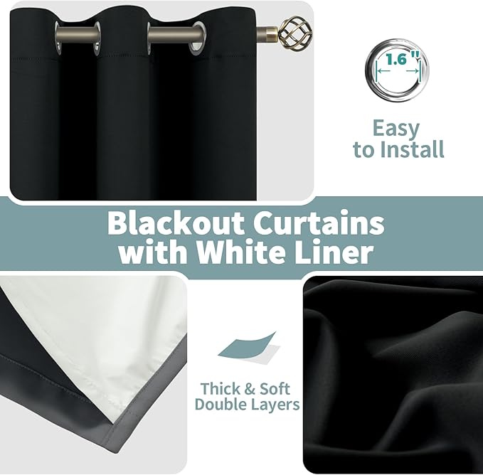 BGment Black Blackout Curtains for Living Room 84 Inch Length 2 Panels Set, Thermal Insulated Bedroom Curtains Soundproof Room Darkening Window Curtain Drapes, Each Grommet Curtains 52 Inch Wide