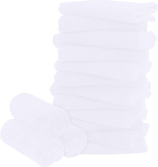 16 Pack Baby Washcloths - 10x10 Inch, Microfiber baby towel - Absorbent and Soft baby Wash Clothes for Newborns, Infants and Toddlers - Quick Dry for baby boys and girls face towel - White