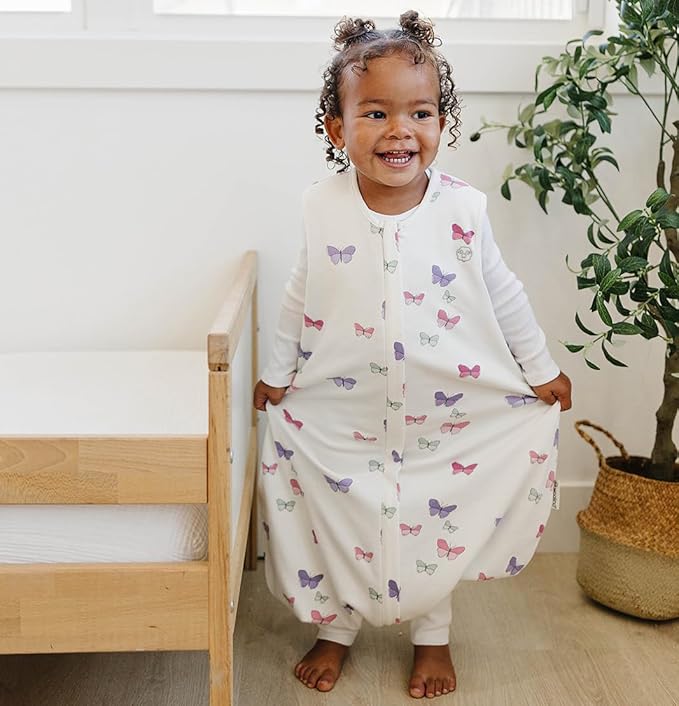 Woolino 4 Season Baby Sleeping Sack with feet, Merino Wool and Organic Cotton Walker Sleep Sack, Toddler Sleeping Bag, 18-36m, Butterfly