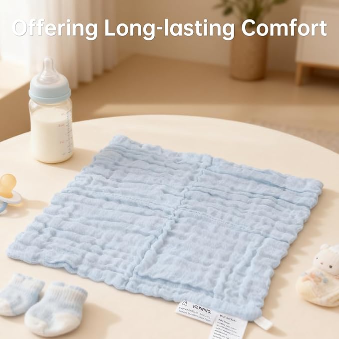 Bear Rocket Organic Muslin Baby Washcloths 6 Pack Baby Bath Face Towel 12x12 Inch Extra Absorbent and Soft Burp Cloth and Wash Cloths for Newborn-Infants On Sensitive Skin (Blue Brown Grey)