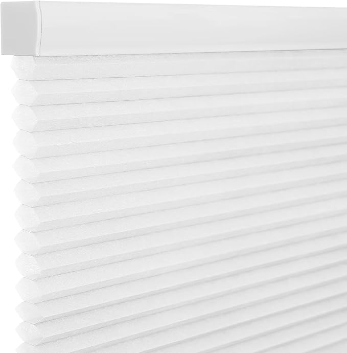 Changshade Cordless & Light Filtering Cellular Shade, Tools-Free Pleated Polyester Honeycomb Shade, Light Blocking Window Shade and Blind, 55 inches Wide, White CEL55WT72B