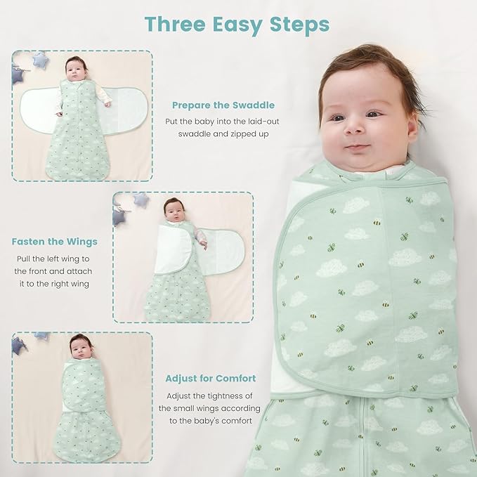 LILBESTIE Baby Swaddle Sleep Sack, 1.0 Tog New-Parent-Friendly Swaddle for Newborns & infant 6-12 Months Baby Wearable Blanket Reduce Startle Reflex, Newborn Boys Girls Registry Essentials
