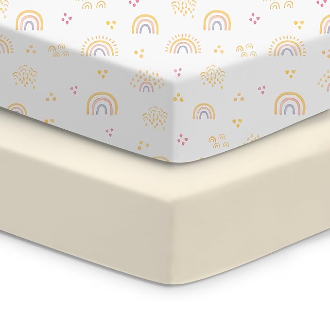Baby Crib Sheets for Boys Girls, Fitted Crib Sheet 2 Pack for Standard Crib and Toddler Mattress, Super Soft Baby Sheet