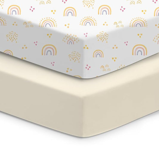 Baby Crib Sheets for Boys Girls, Fitted Crib Sheet 2 Pack for Standard Crib and Toddler Mattress, Super Soft Baby Sheet