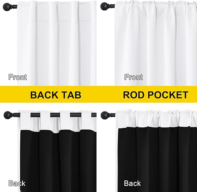 NICETOWN 100% Blackout Window Curtain Panels, Cold and Full Light Blocking Drapes with Black Liner for Nursery, 84 Inches Drop Thermal Insulated Draperies (Pure White, 2 Pieces, 52 inches Wide)