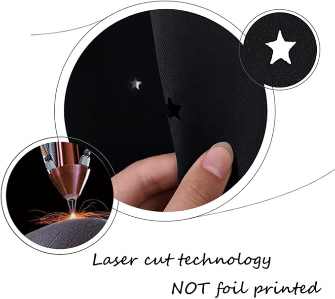 NICETOWN Star Curtains for Bedroom, Blackout Nursery Essential Laser Cutting Star Black Out Curtains for Dorm Room (Double Panels, 52 Wide x 63 Inch Long)