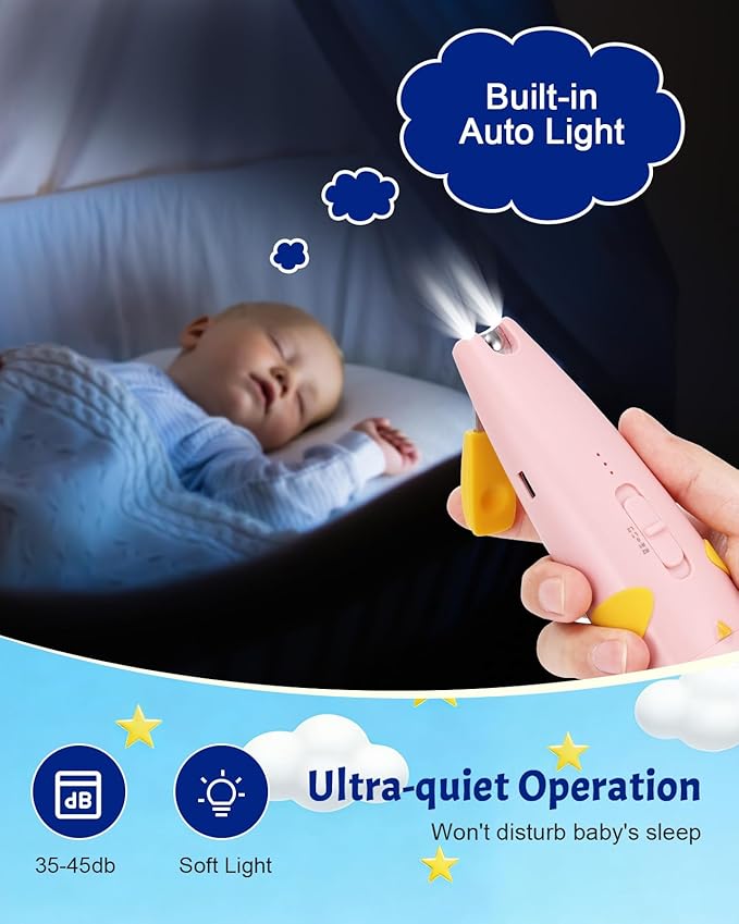 Lictin 15 in 1 Rechargeable Baby Nail File with Auto Light, Cordless Nail Trimmer Electric with 10 Replacement Grinding Heads for Kid, Baby Nail Kit for Newborn, Infant, Toddler