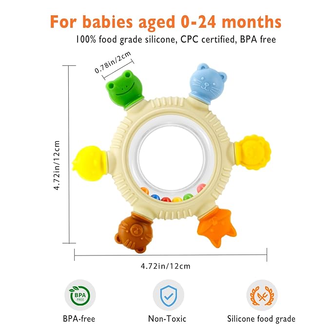 Baby Teething Toy for Babies 0-3-6-12,18 Months, BPA Free Silicone Baby Teething Ring for Teething Relief