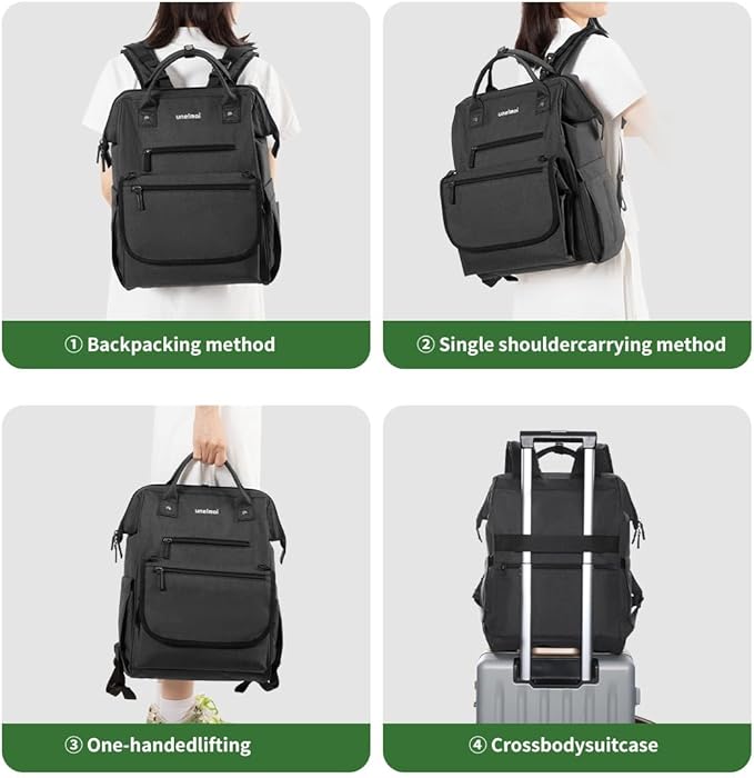 Diaper Bag Backpack for Extended Trips, Detachable Changing Pad, Large Opening Multifunctional (Black)