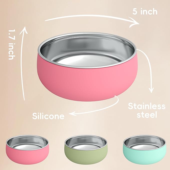 Bella's Friends Stainless Steel Baby Bowls with Silicone Sleeve 3 Pack, 5” for Toddlers Kids Feeding, Non-Slip, Non-Toxic, Mess-Free, Dishwasher Safe, Fit High Chair Size