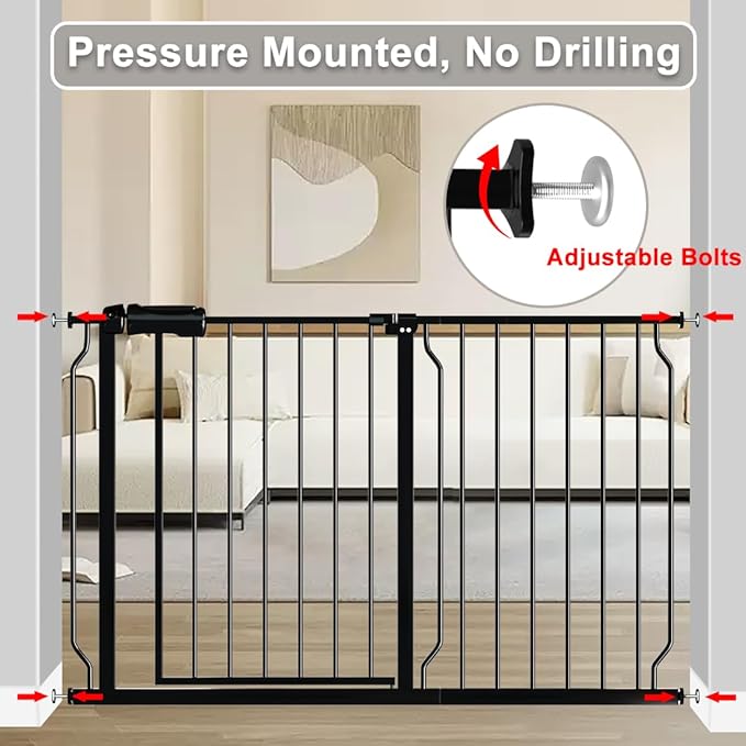 Fairy Baby Narrow Baby Gate for Doorways Stairs, 24-29 inch Wide Pressure Mounted Walk Through Metal Auto Close Safety Child Gates for Kids or Pets, Black